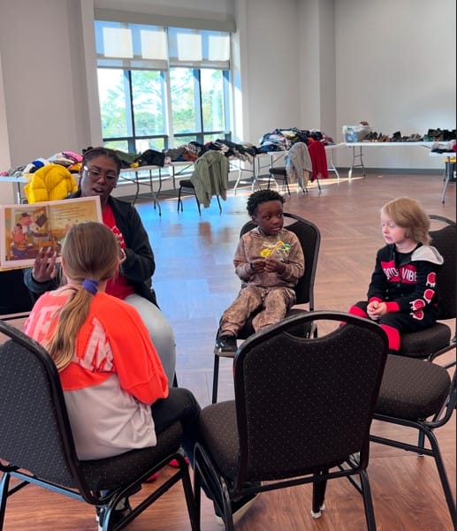 kids in the Storytime library