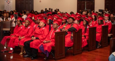 students at graduation event